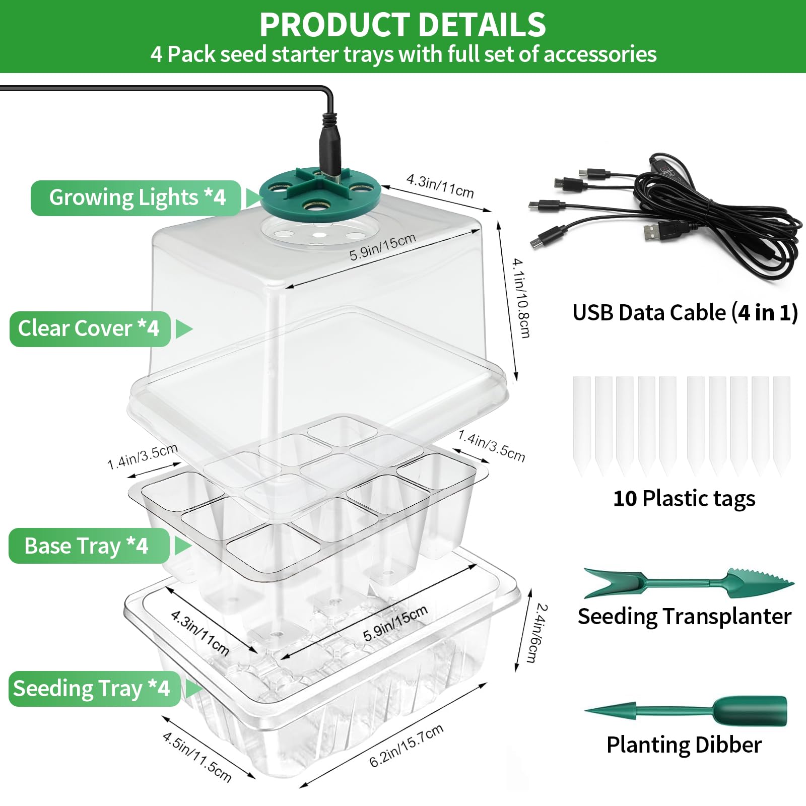 Qoolife seed starter tray with brightness control adjusts intensity for growth stages