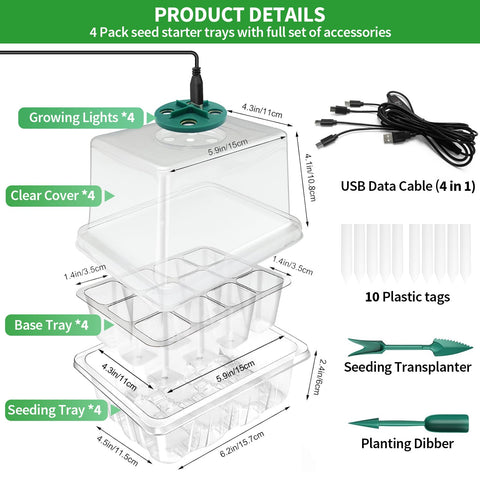 Qoolife seed starter tray with brightness control adjusts intensity for growth stages