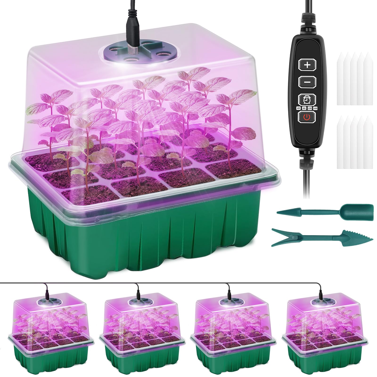 Qoolife seed starter tray full-spectrum lights enable robust germination and healthy seedlings.