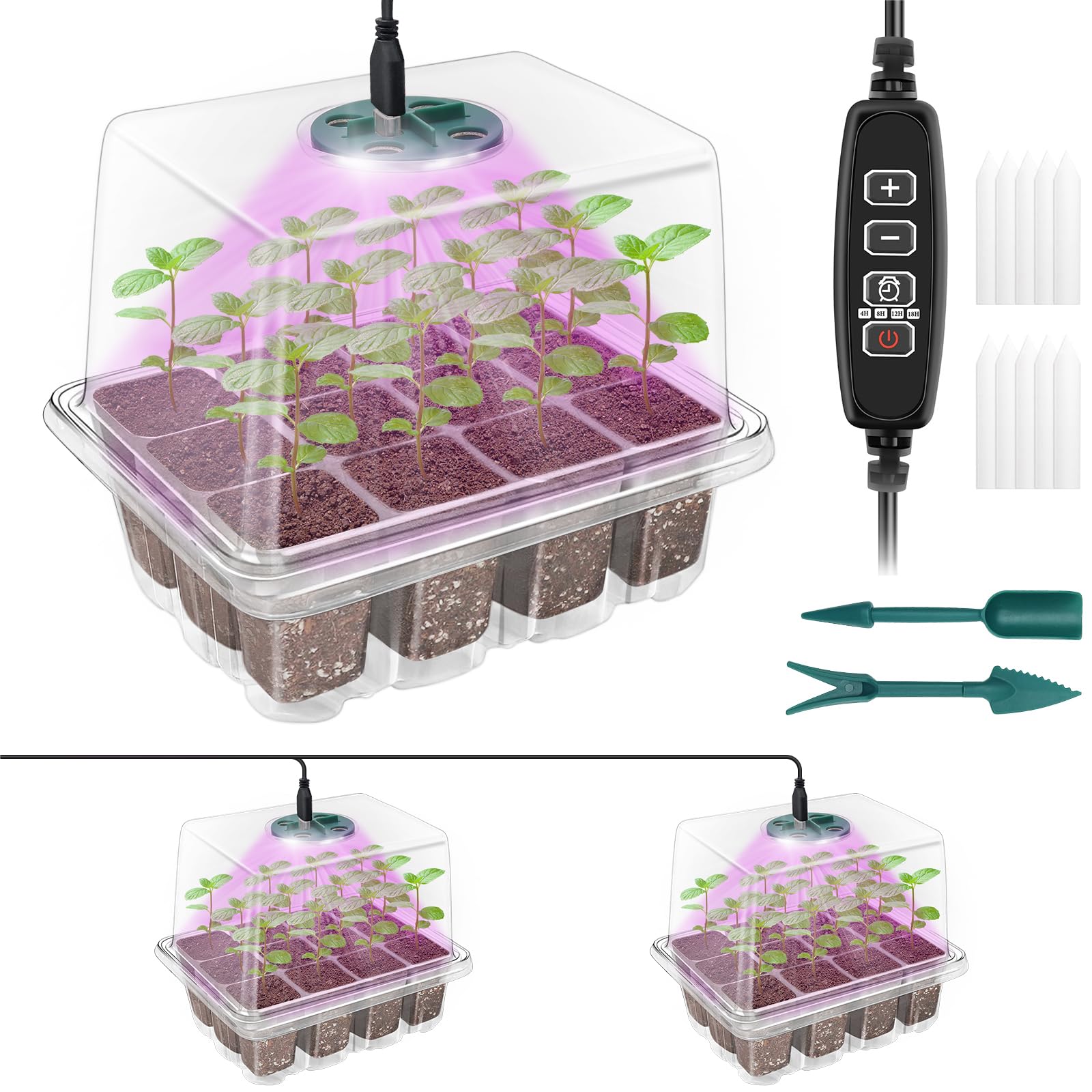 Qoolife seed starter tray with full spectrum plant light supports healthy germination