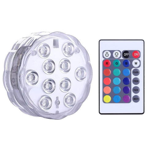 Qoolife submersible LED light with remote for underwater ambiance.
