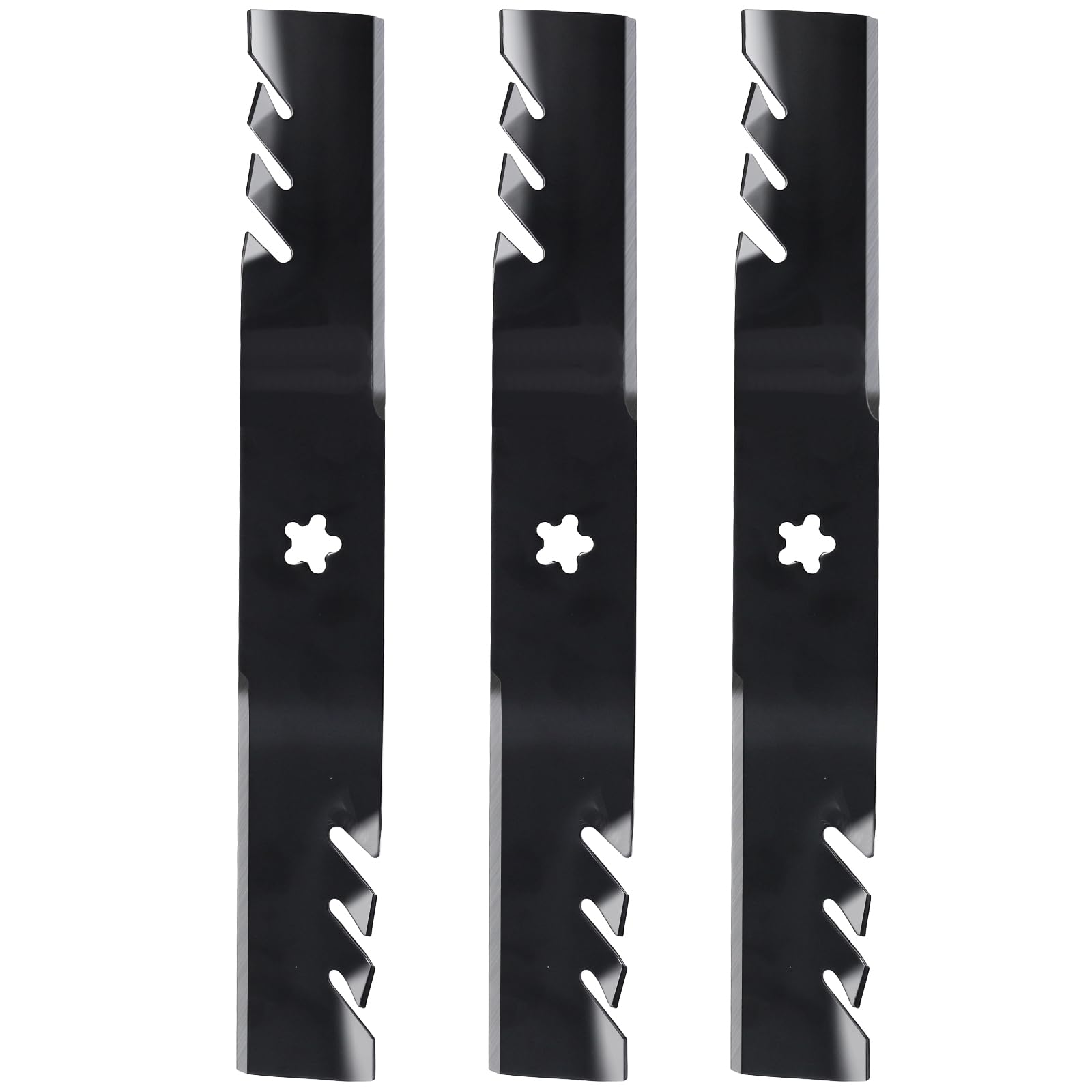 Qopaw blades shown for bagging and mulching applications on compatible mowers.