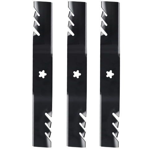 Qopaw blades shown for bagging and mulching applications on compatible mowers.