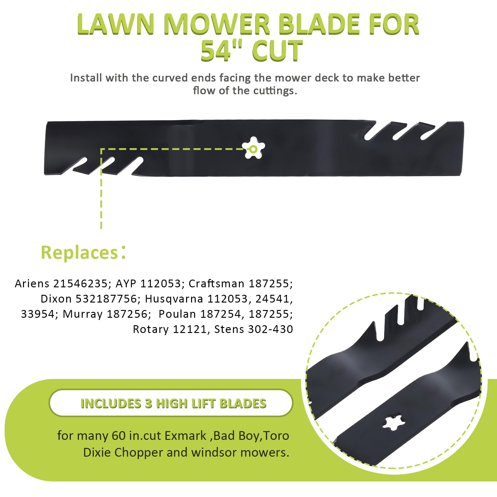 Qopaw high-efficiency airflow blade enhances bagging and mulching performance.