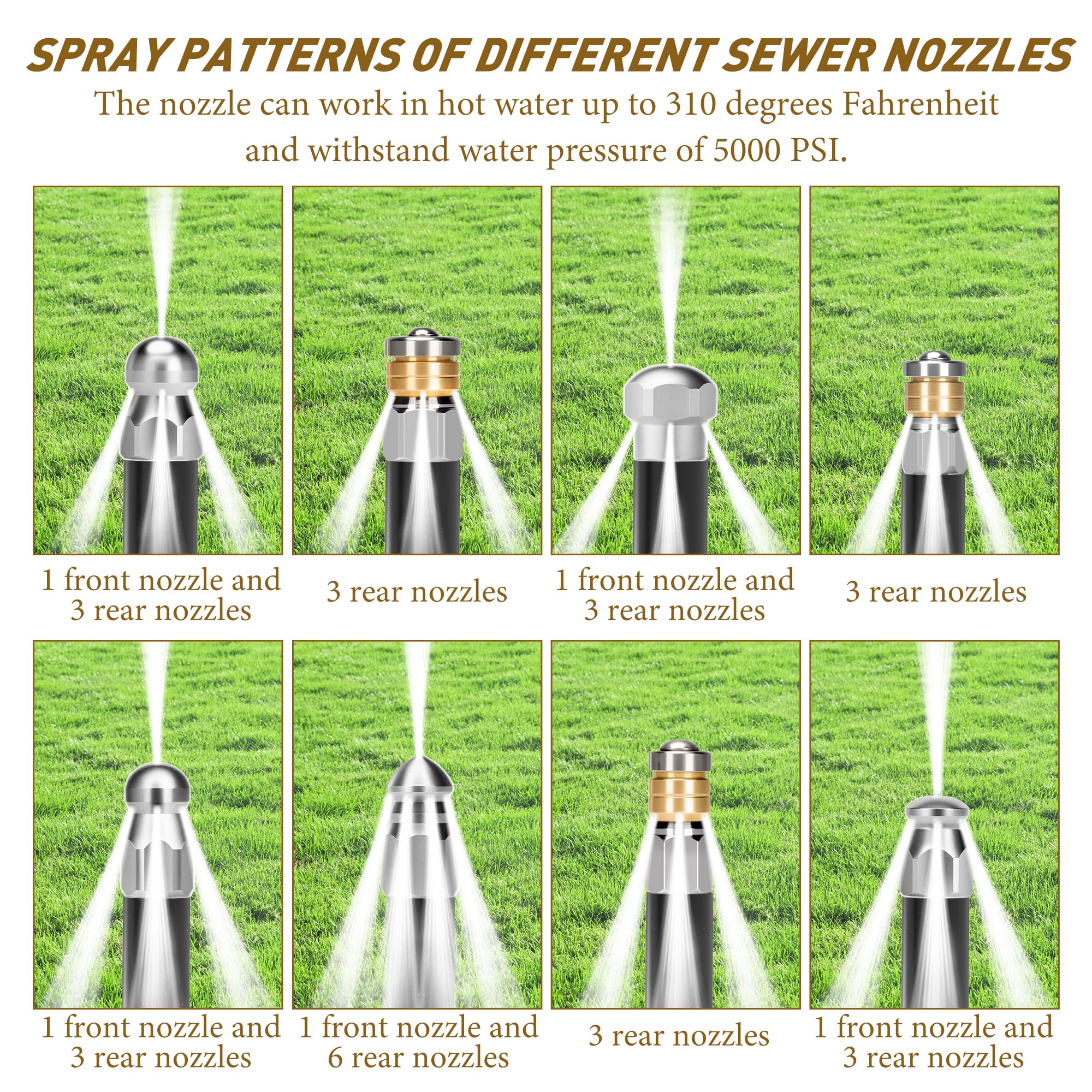 Qoroos sewer jetter kit withstands up to 5000 PSI during cleaning