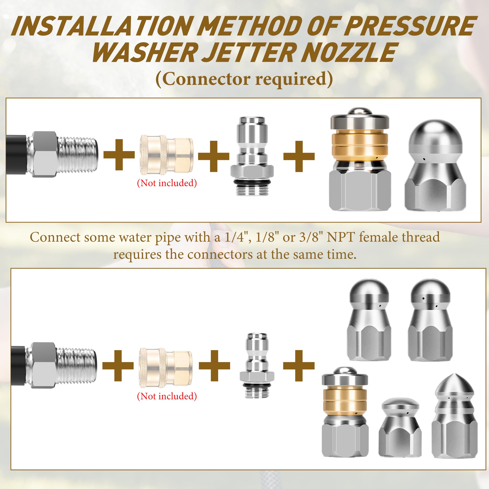 Qoroos 1/8 inch nozzle with quick-connect enables quick setup.