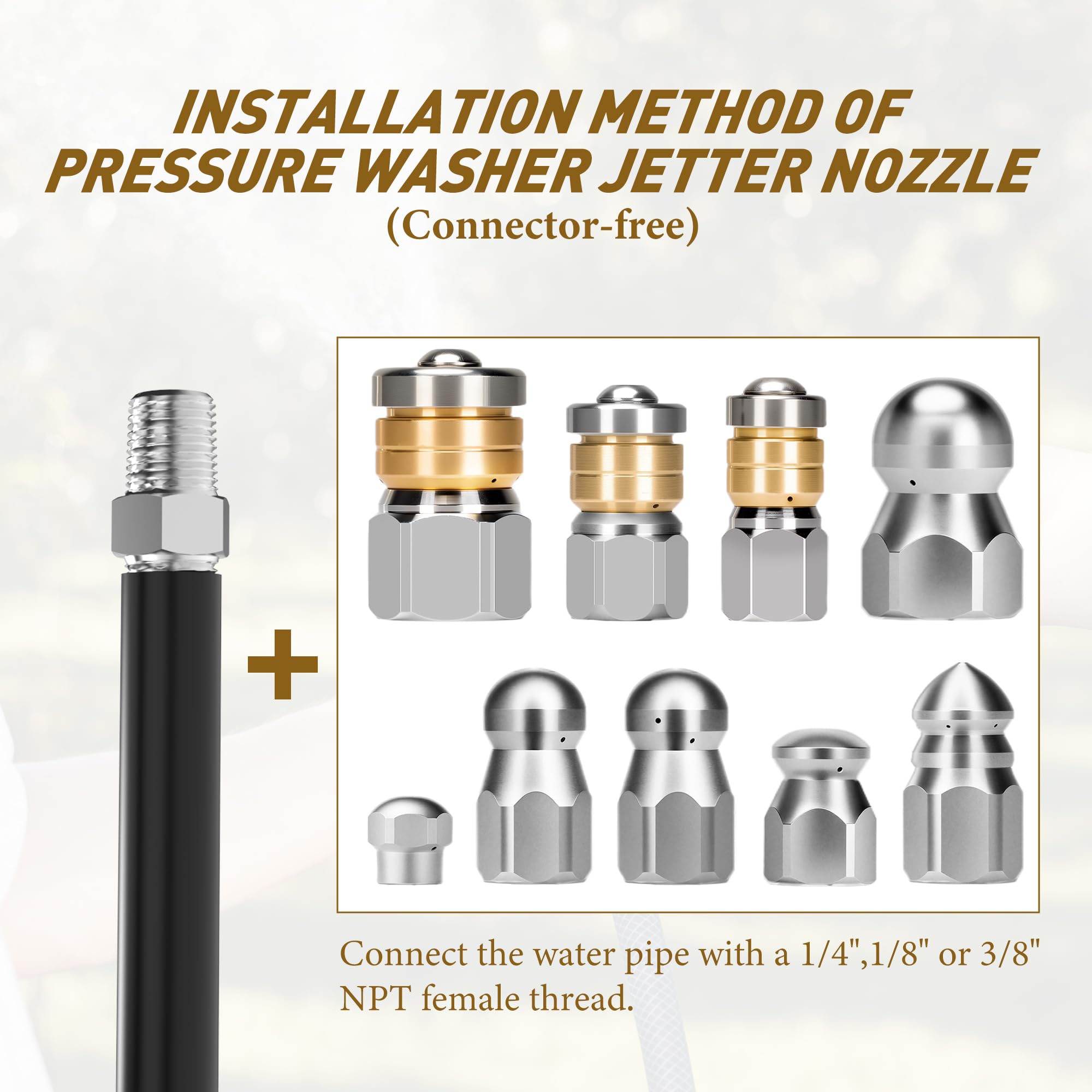 Qoroos 3/8 inch nozzle demonstrates high-pressure cleaning potential.
