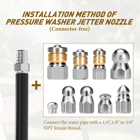 Qoroos 3/8 inch nozzle demonstrates high-pressure cleaning potential.