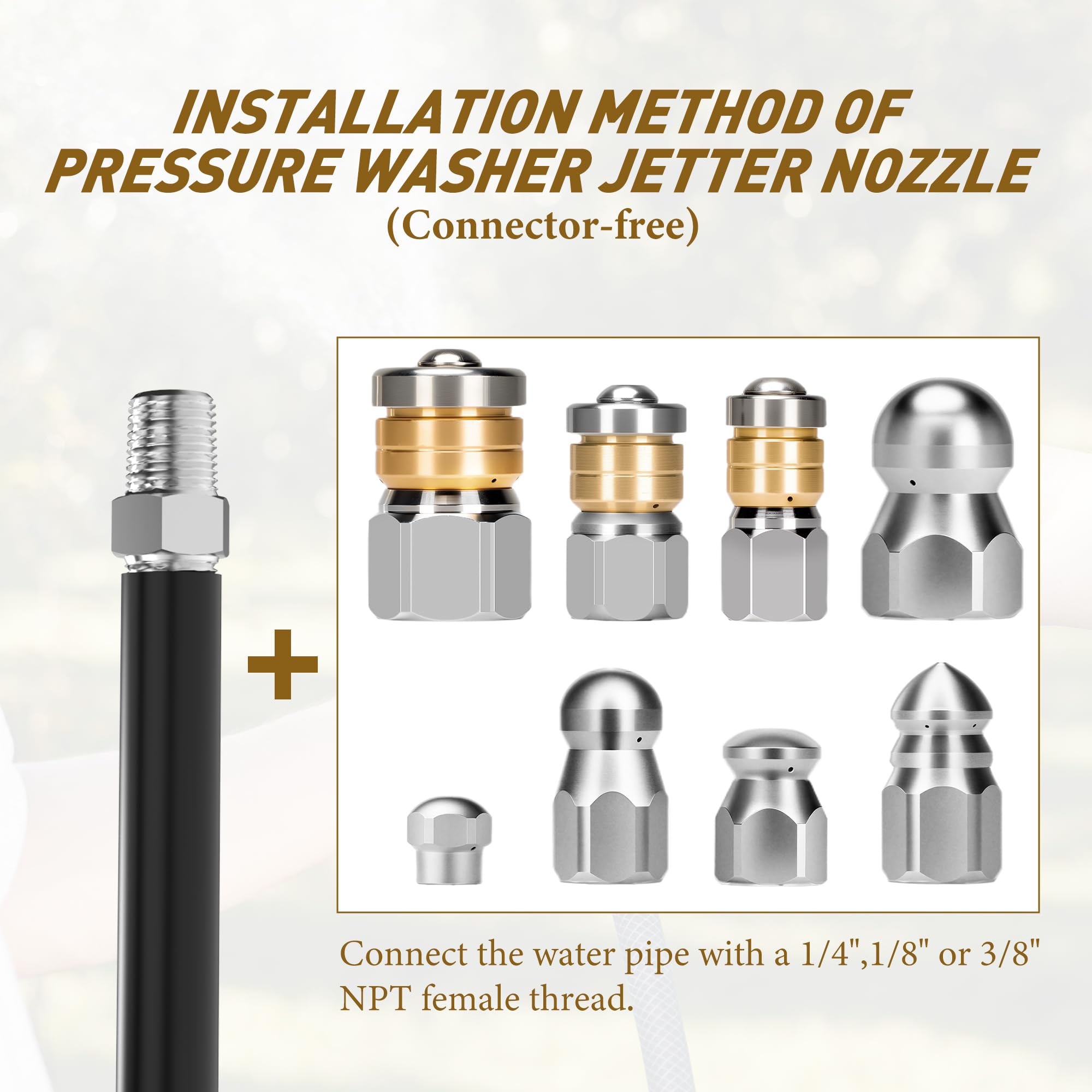 Qoroos 1/8 inch sewer jetter nozzle for tight bends and stubborn clogs