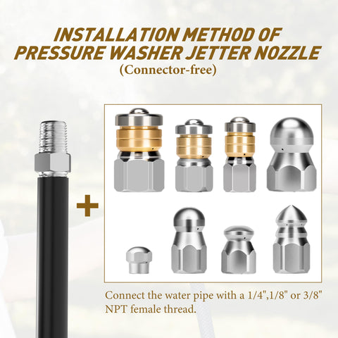 Qoroos 1/8 inch sewer jetter nozzle for tight bends and stubborn clogs
