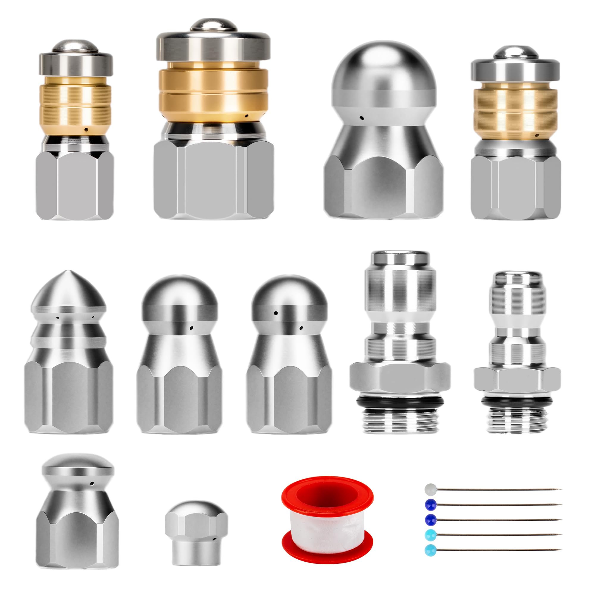Qoroos sewer jetter nozzle kit package ready for versatile drain cleaning.