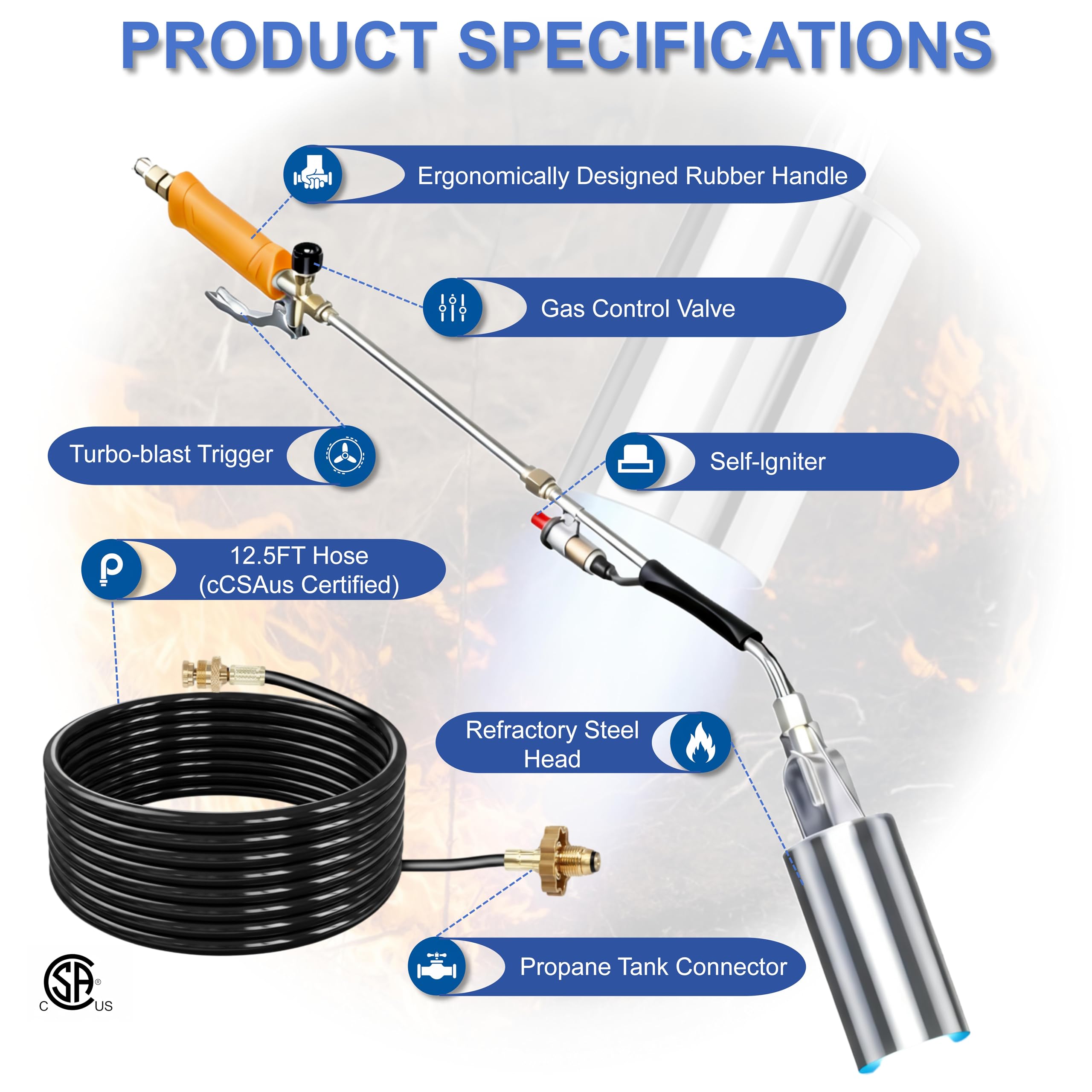 Qorvintia propane torch weed burner delivering a 30-inch flame for quick weed control