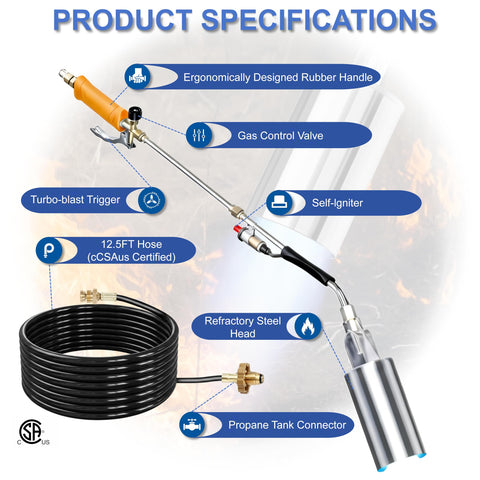 Qorvintia propane torch weed burner delivering a 30-inch flame for quick weed control