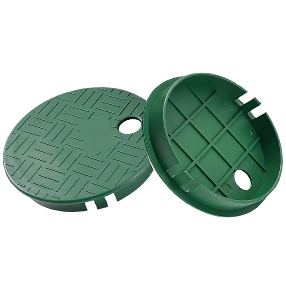 QPINGH irrigation valve box cover in green showing a snug snap-fit for durable protection
