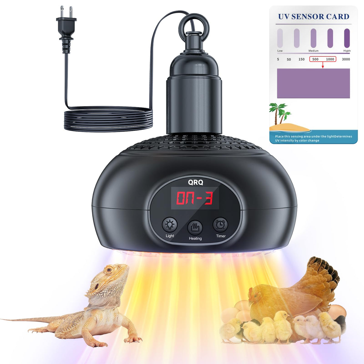 QRQ chicken coop heater with dimmable UV light supports poultry growth.