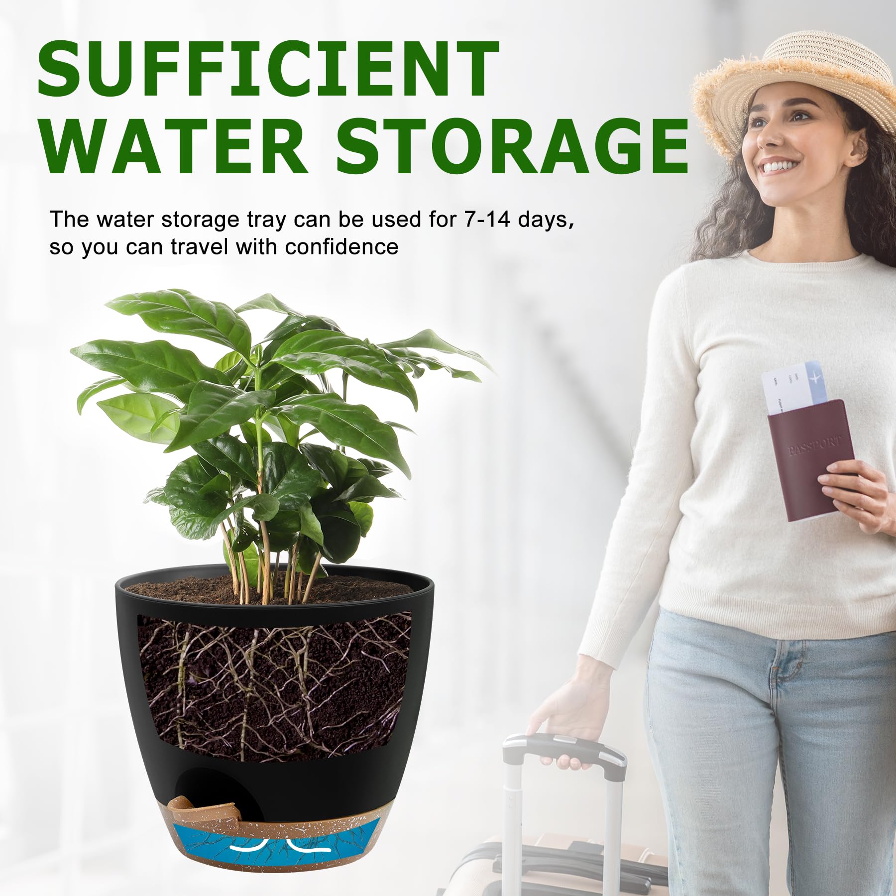 QRRICA durable recyclable plastic planter with matte black finish