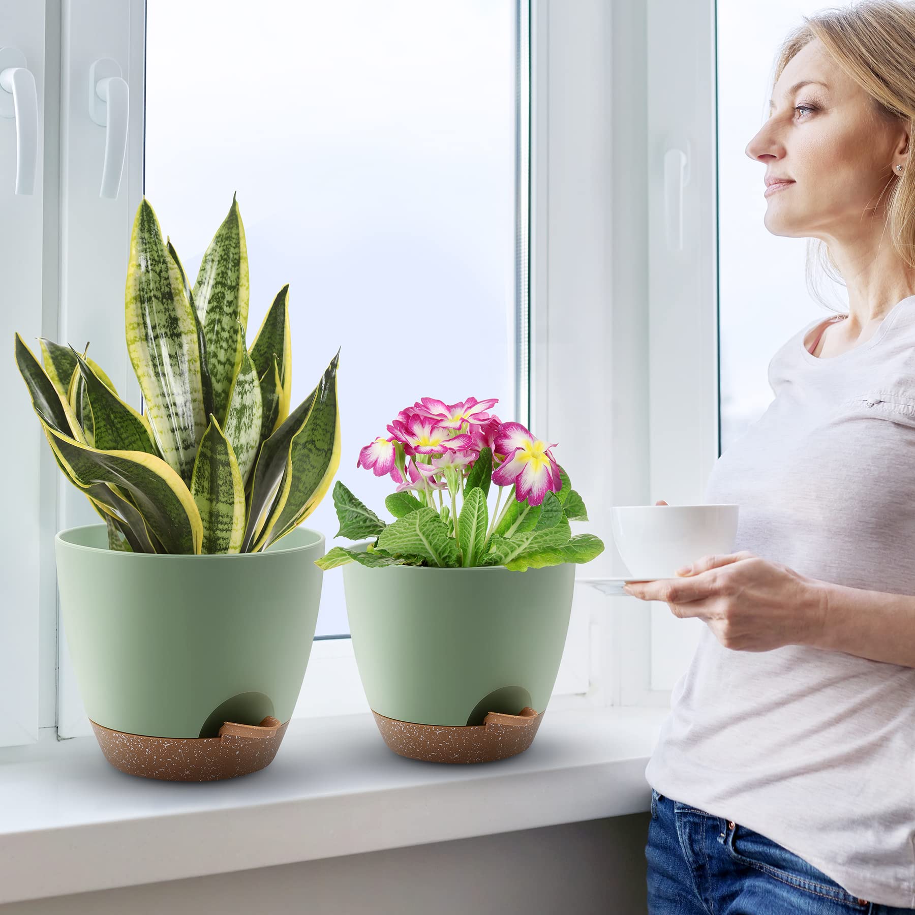 QRRICA modern matte green planters brighten any indoor or outdoor space.