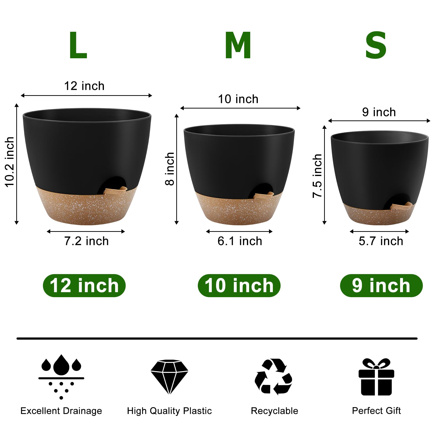 QRRICA 9-inch self-watering pot suitable for small-space displays