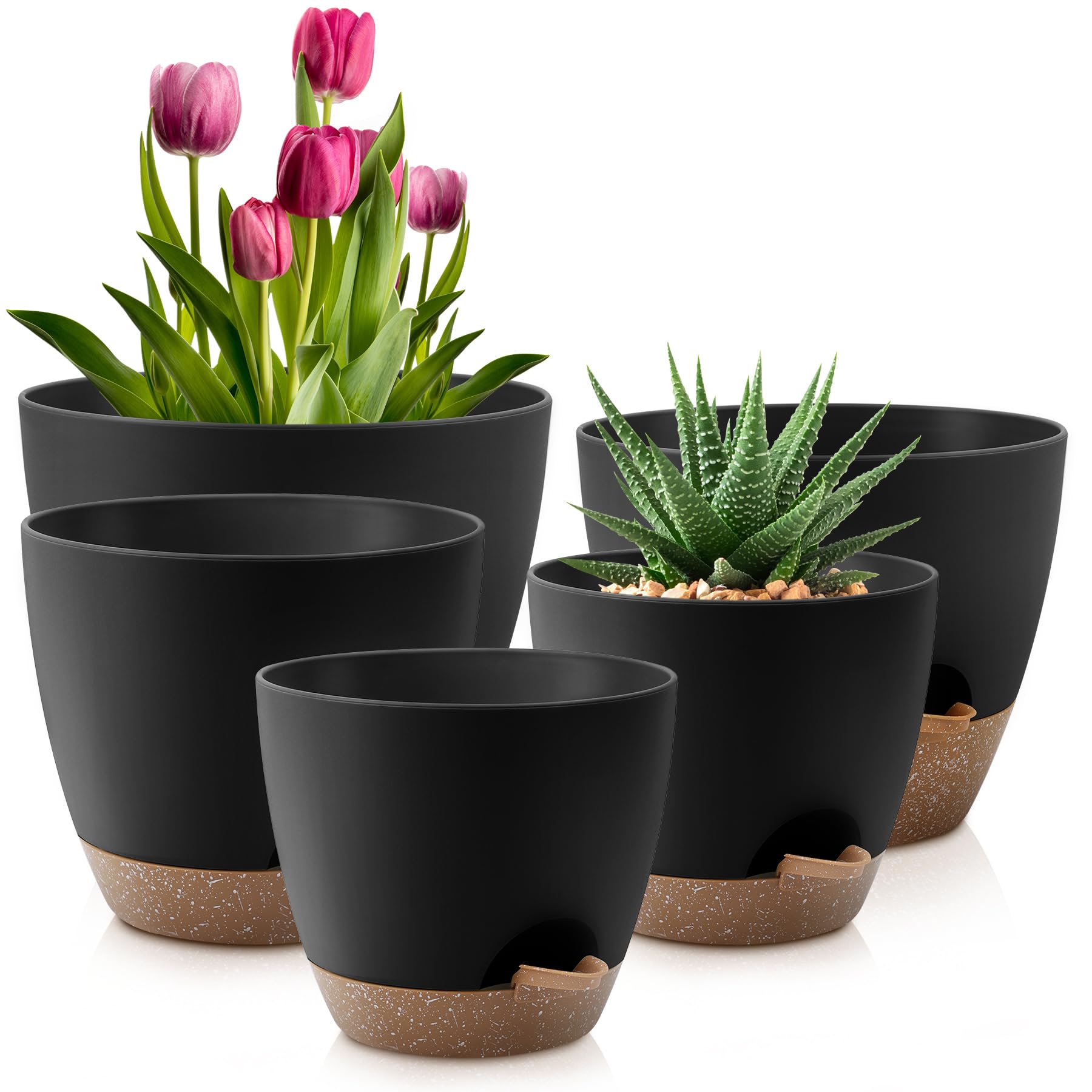 QRRICA self-watering 10-inch pot for indoor and outdoor plants with moisture-friendly design.