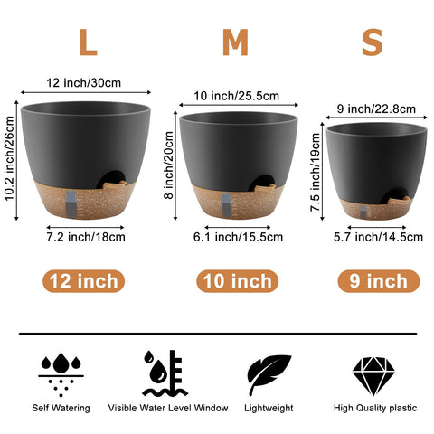 QRRICA 10-inch self-watering pot shows water level for convenient moisture management.