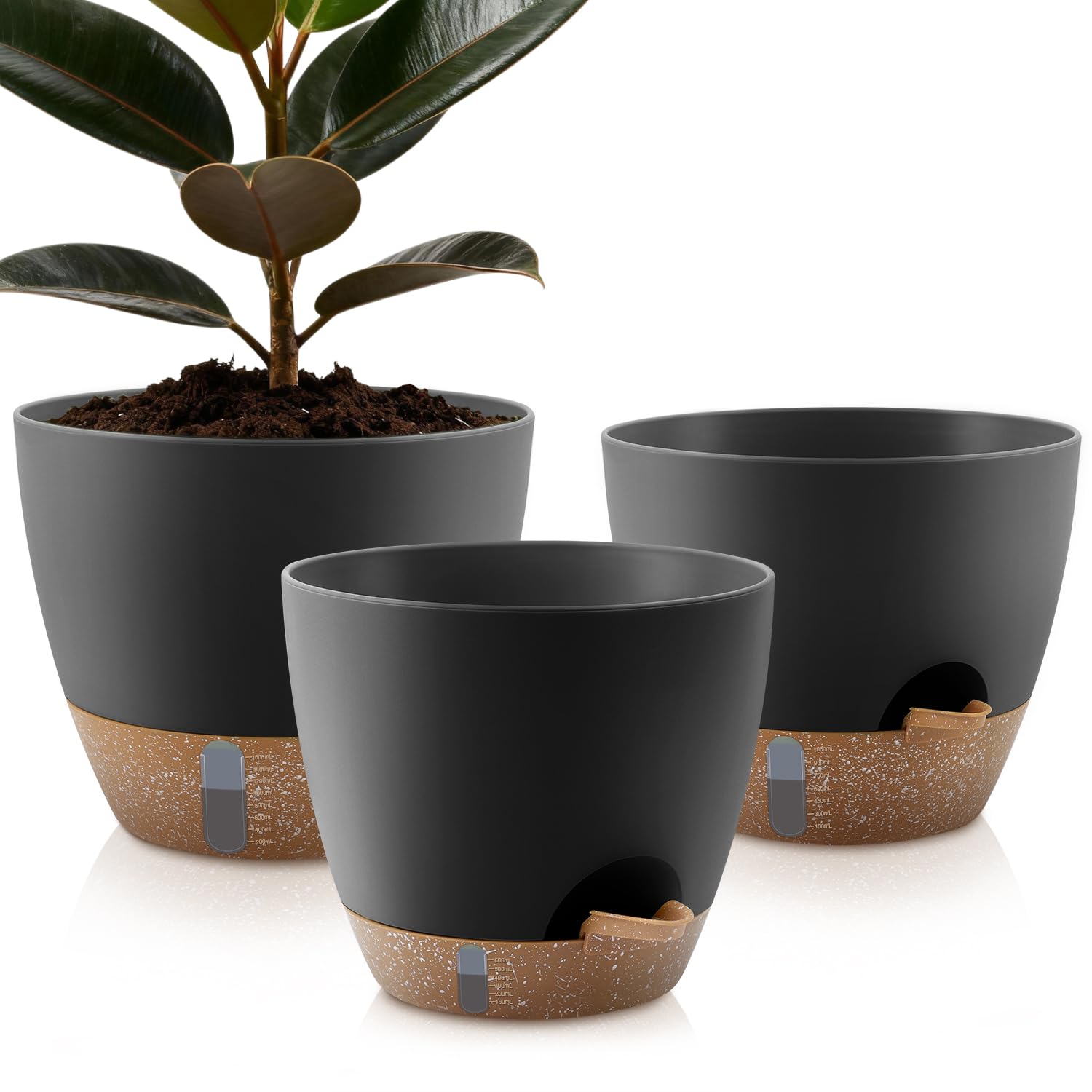 QRRICA self-watering 12-inch pot with water level indicator for easy plant care.