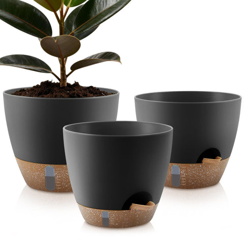 QRRICA self-watering 12-inch pot with water level indicator for easy plant care.