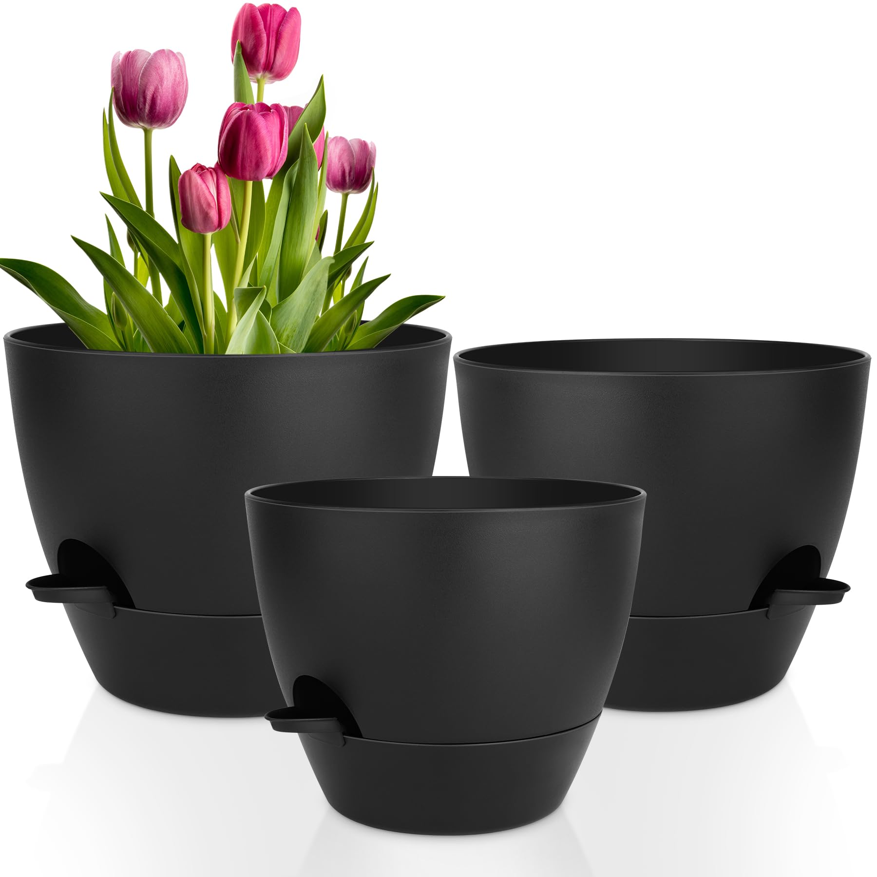 QRRICA self-watering 12-inch pot with reservoir provides steady indoor moisture.