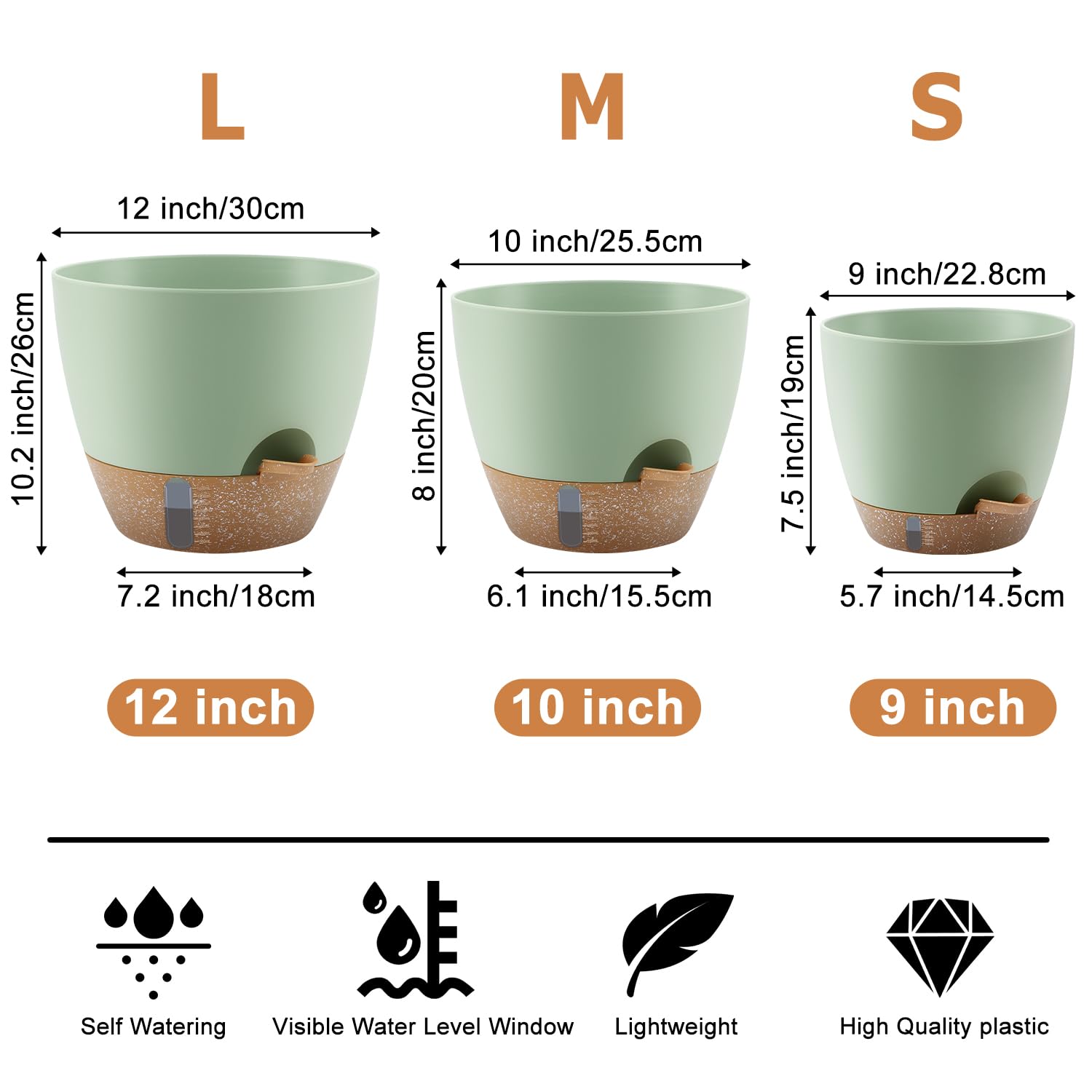 QRRICA 12-inch planter displays water-level visibility for precise watering checks.