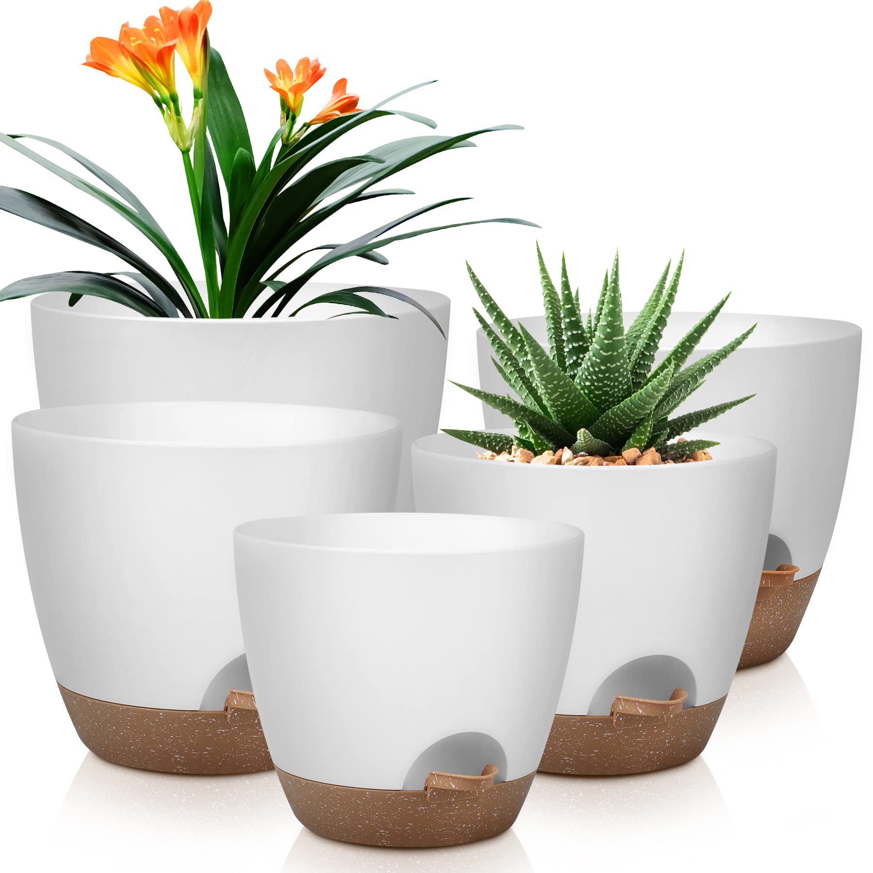 QRRICA self-watering pot 10-inch front view for balanced moisture and thriving indoor plants.