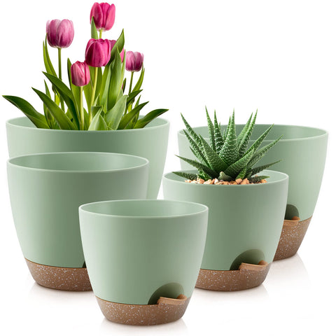 QRRICA 10-inch self-watering pot with drainage holes, ideal for indoor plants