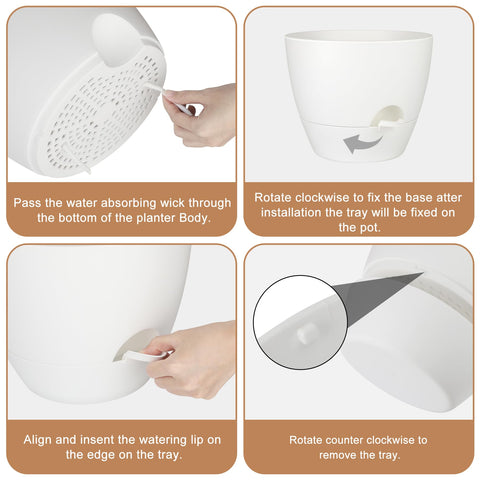 QRRICA 10inch white self-watering pot side view ideal for compact apartments.