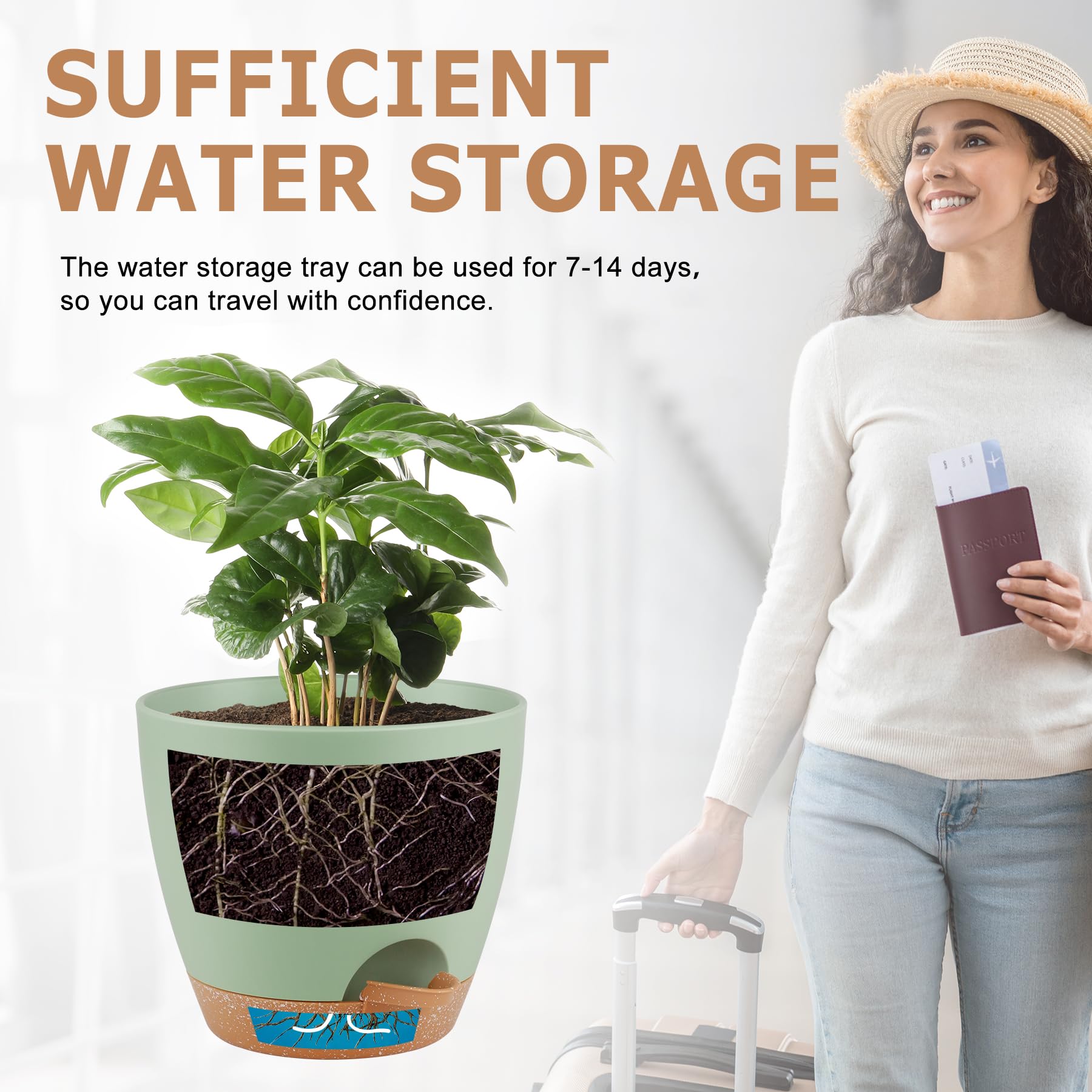 QRRICA 5.5-inch self-watering pot in green matte.