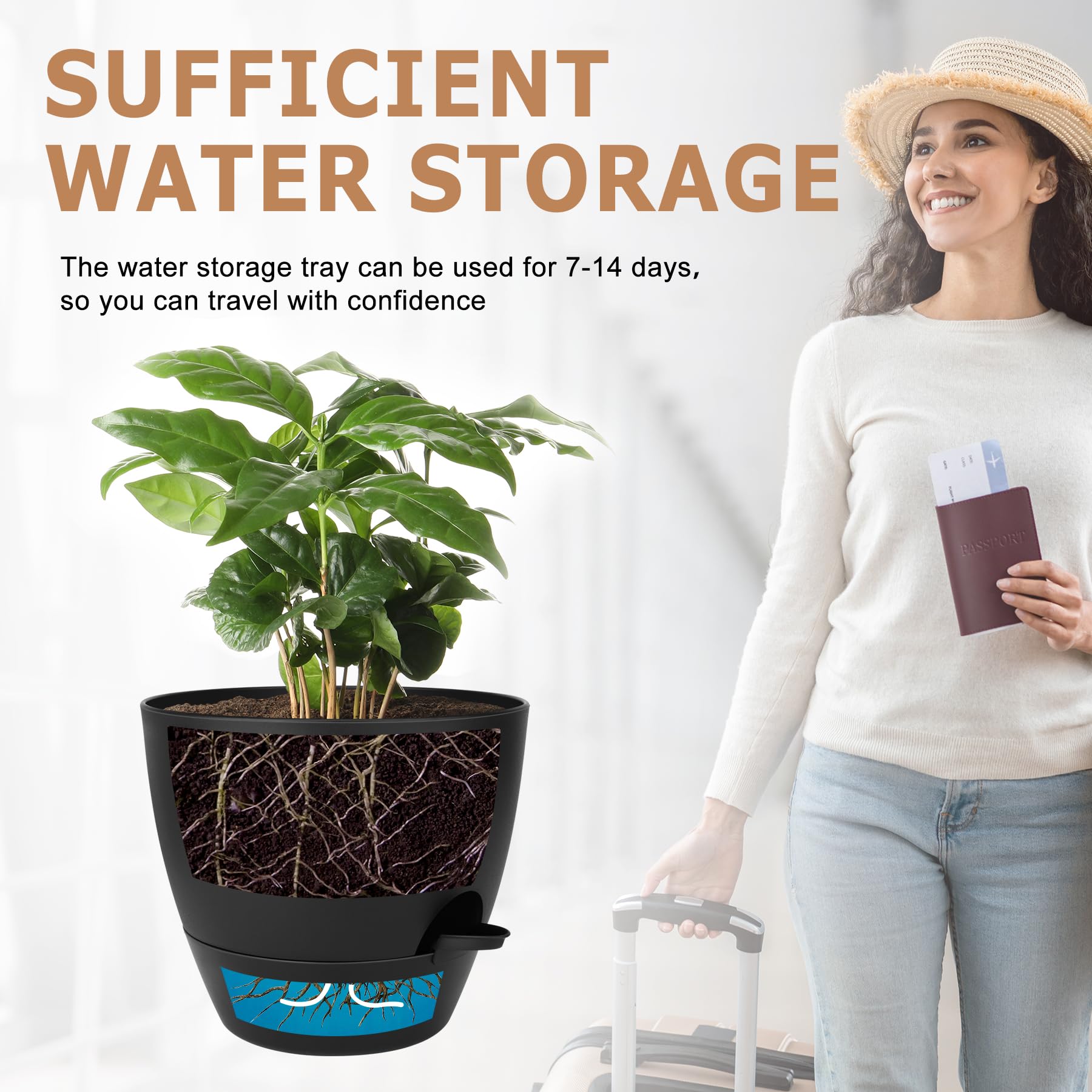 QRRICA 7inch planter supports small succulents with built-in drainage.