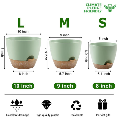 QRRICA 8-inch self-watering pot with saucer for indoor outdoor use.
