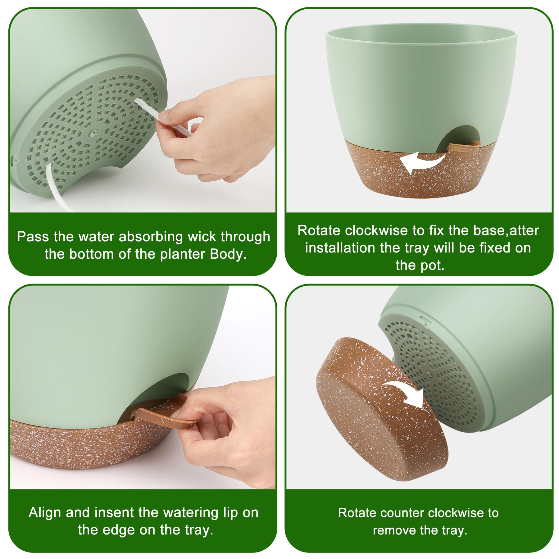 QRRICA 9-inch self-watering pot in green, perfect for balcony herbs