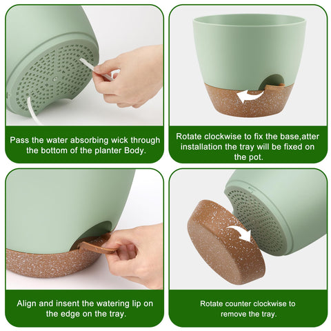 QRRICA 9-inch self-watering pot in green, perfect for balcony herbs