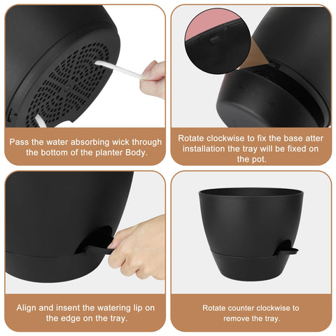 QRRICA 9inch self-watering pot preserves moisture for herbs and flowering plants.