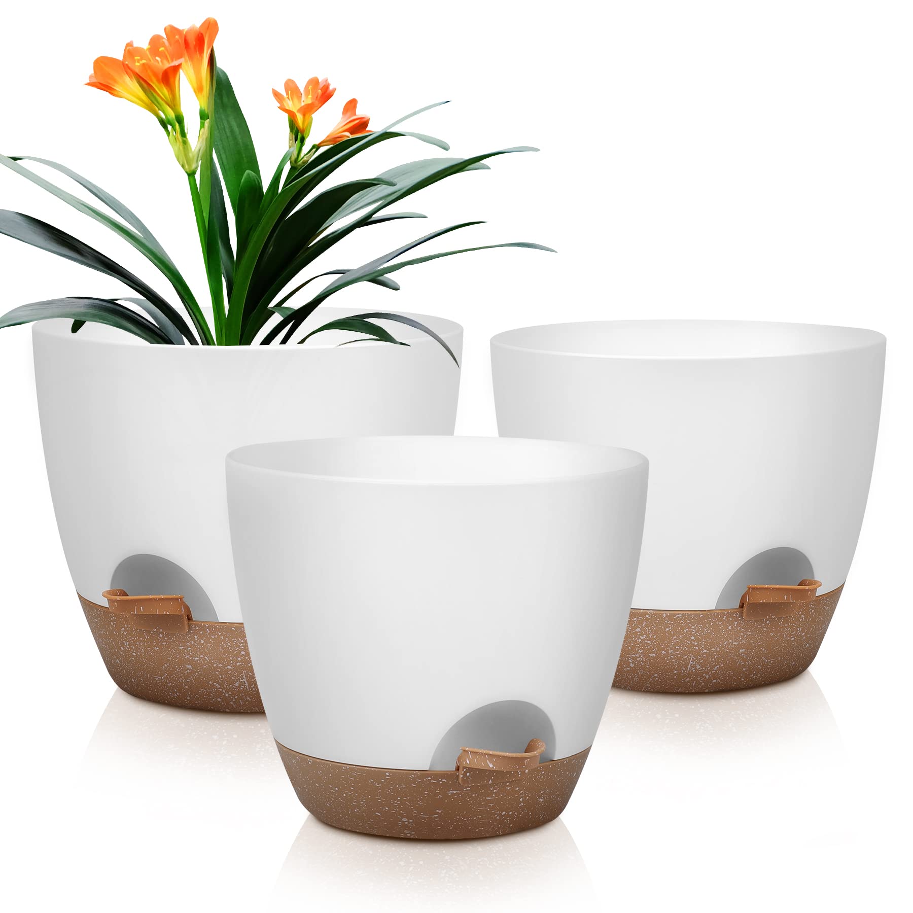 QRRICA 10-inch self-watering pot with saucer for indoor use.