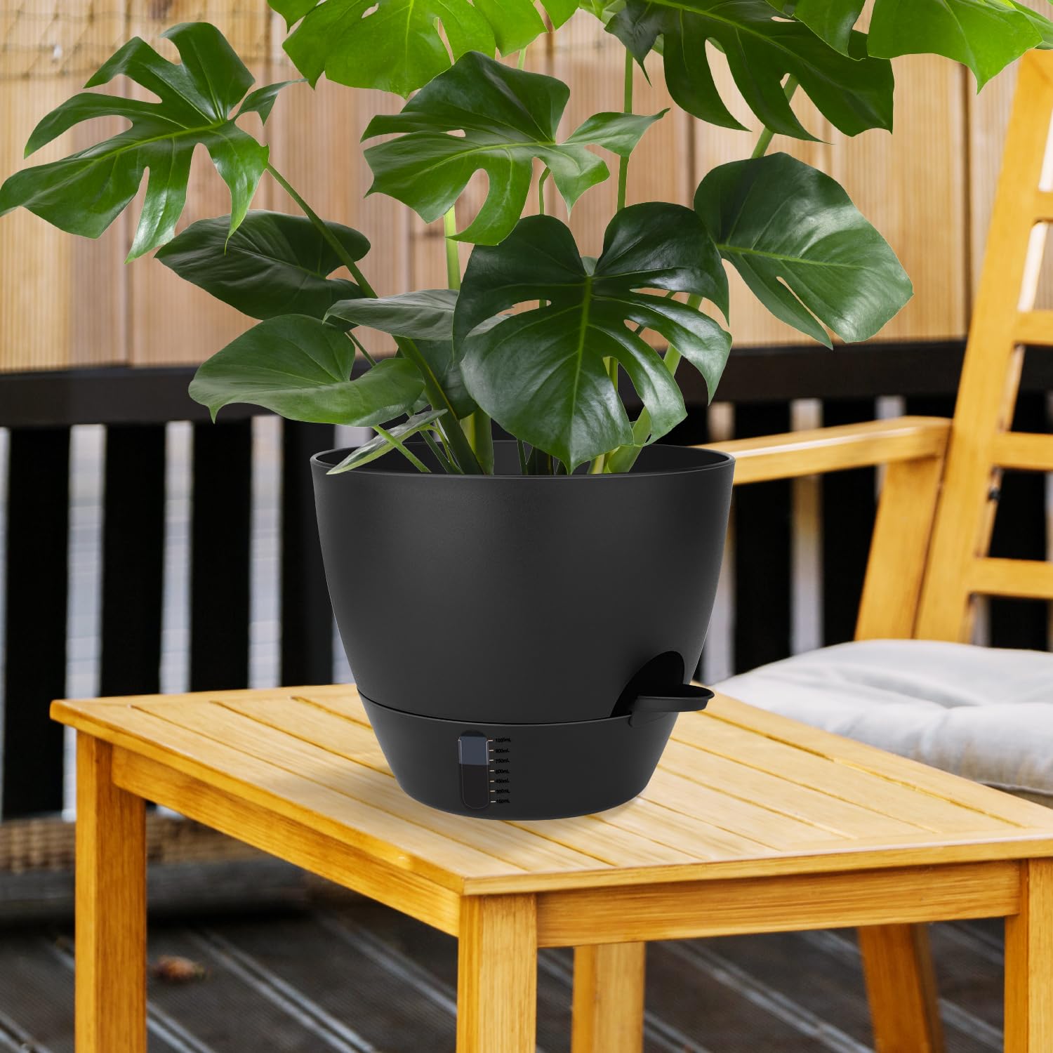 QRRICA water level indicator window close-up ensures vigilant watering without guesswork.