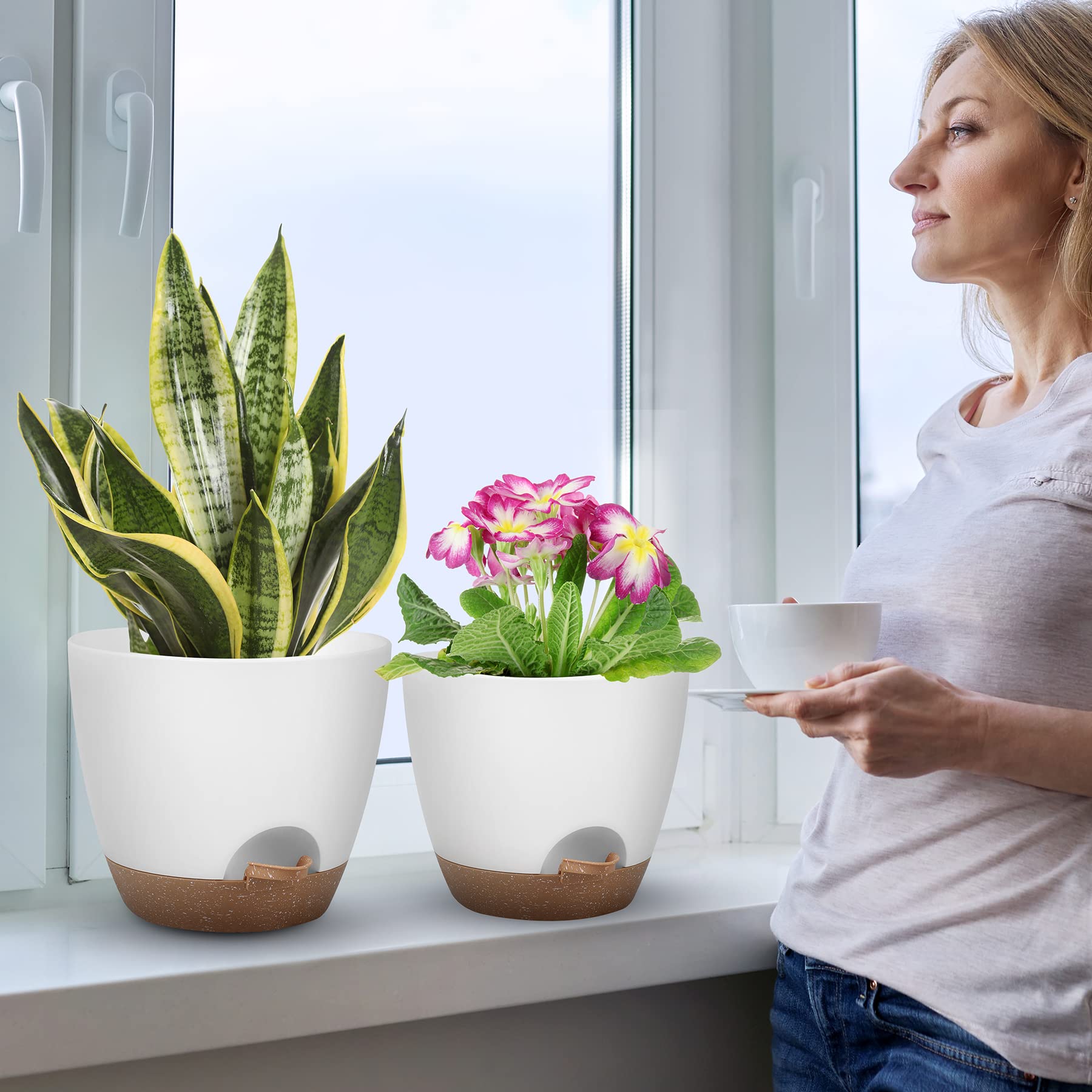 QRRICA white nursery pots set for indoor or outdoor display with matte finish