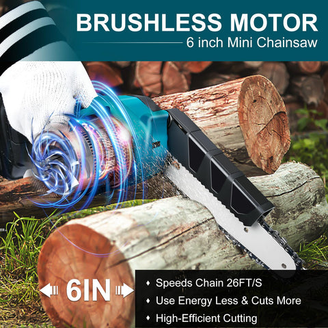 QSDXNYDC cordless mini chainsaw held in one hand for portability