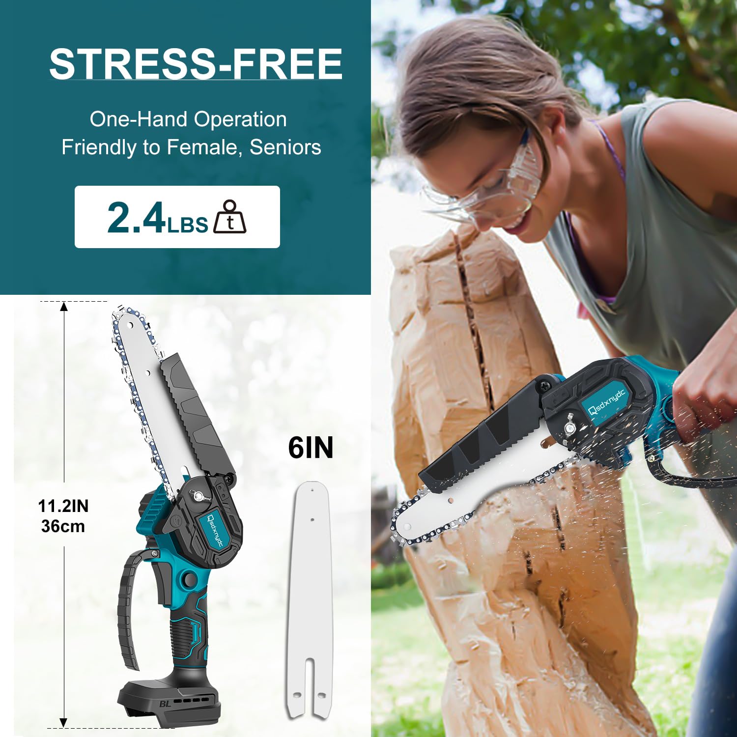 QSDXNYDC cordless mini chainsaw compatible with Makita 18V batteries