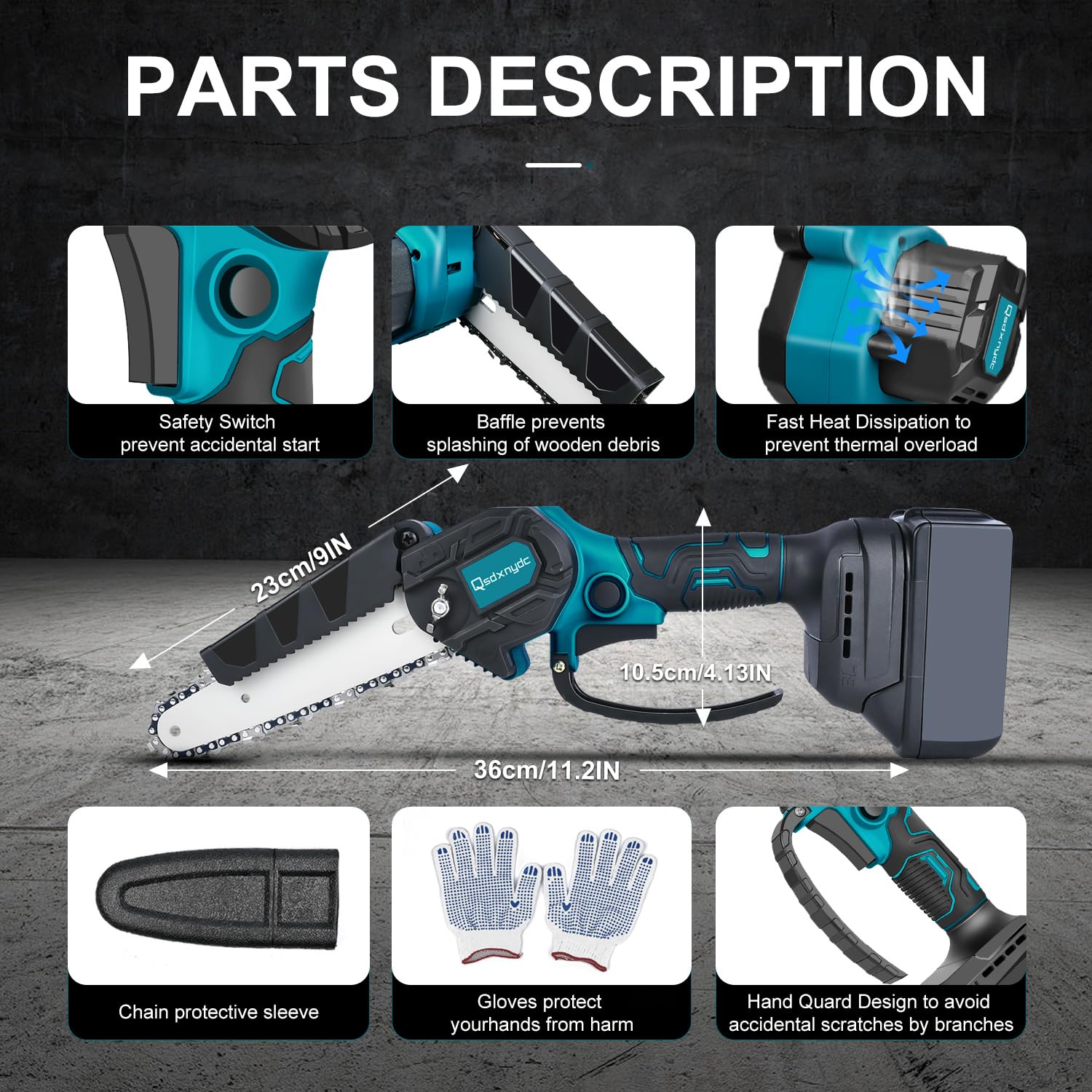 QSDXNYDC cordless mini chainsaw safety features for safer use