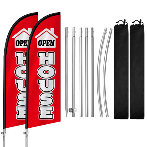 QSUM 2Pack Open House Flags 8ft flagpole kit enhances real estate advertising visibility.