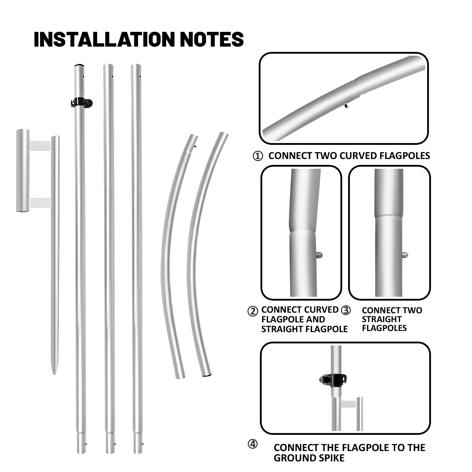 QSUM aluminum flagpole shows sturdy construction for quick, easy assembly.