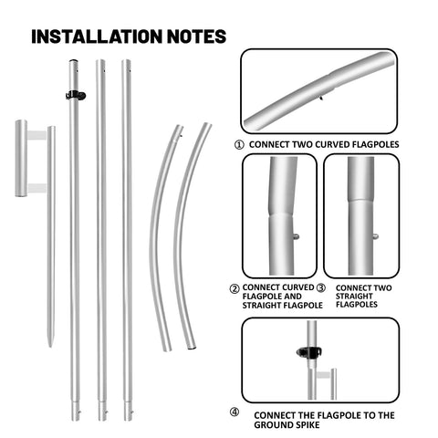 QSUM aluminum flagpole shows sturdy construction for quick, easy assembly.