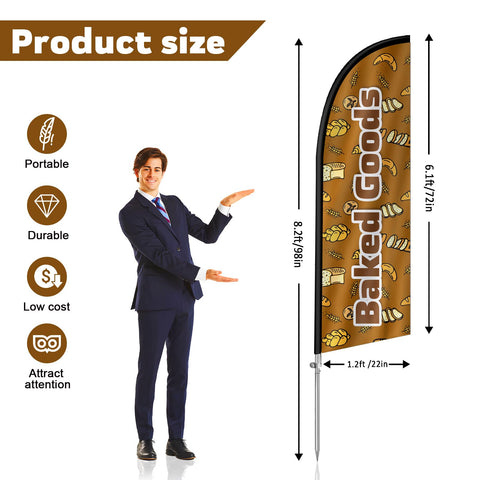 QSUM stainless steel flagpole provides wind-resistant support for bakery signage.