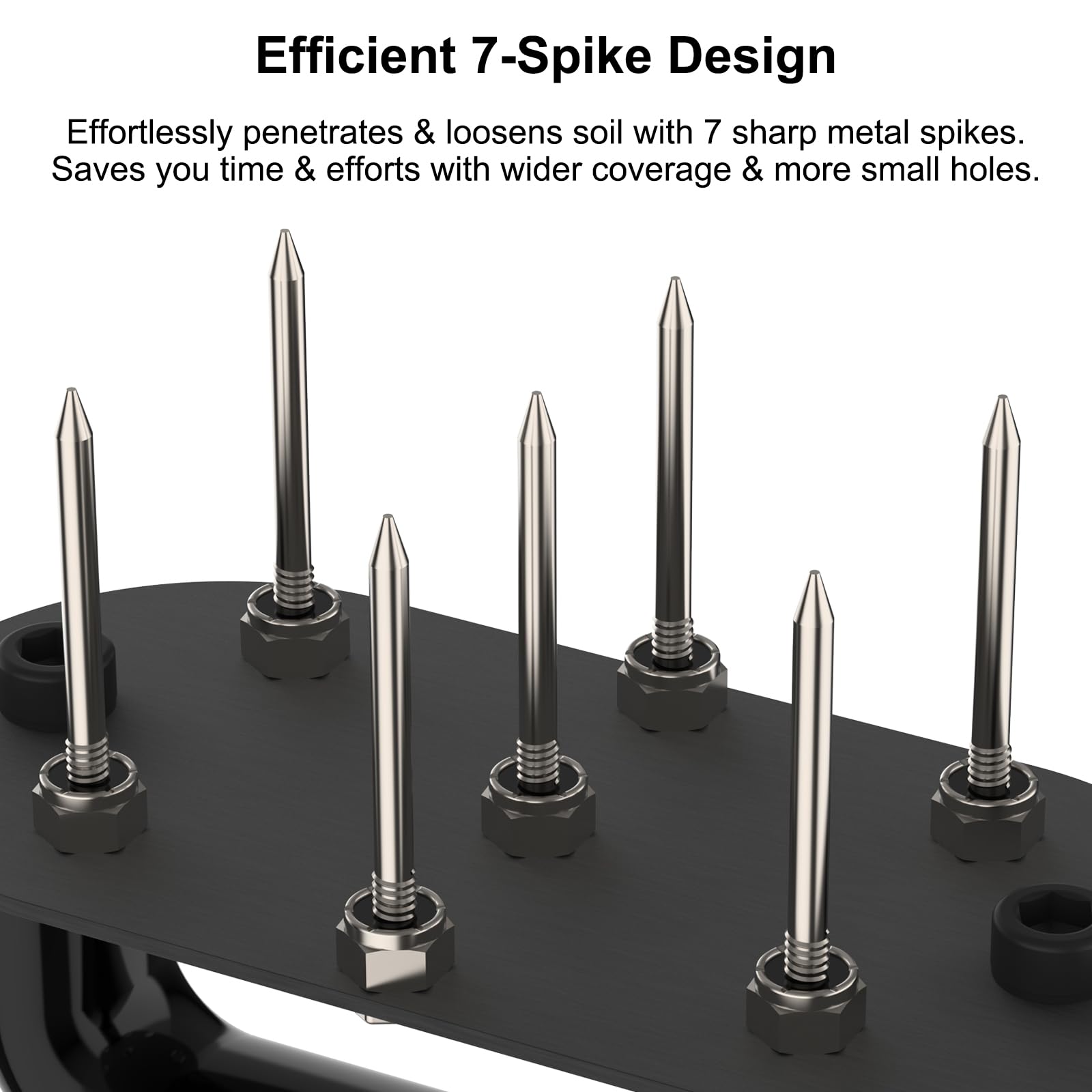 qsxou lawn aerator with 7-iron spikes penetrating soil for improved turf