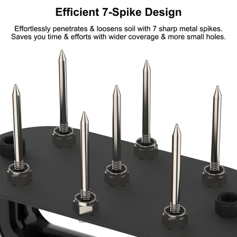 qsxou lawn aerator with 7-iron spikes penetrating soil for improved turf