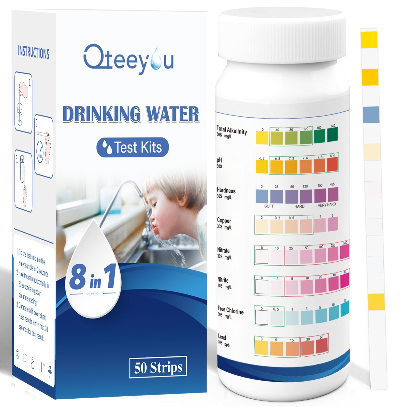 Qteeyou Lead Water Test Kit 8in1 box for quick home quality check.